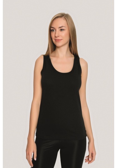 Kadın Siyah Pamuklu Likralı Kalın Askılı Atlet 3'lü Paket Esnek Ve Yumuşak Kumaş Siyah