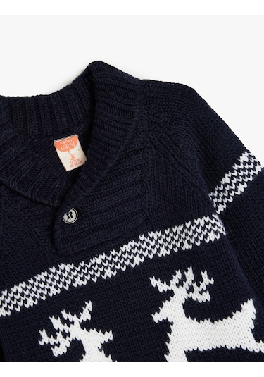 Koton Kazak Geyik Desenli Uzun Kollu Düğme Detaylı Lacivert 5wmb90012tt Lacivert