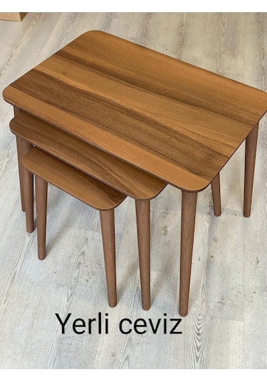 Modern Ahşap Zigon Sehpa Takımı Ceviz