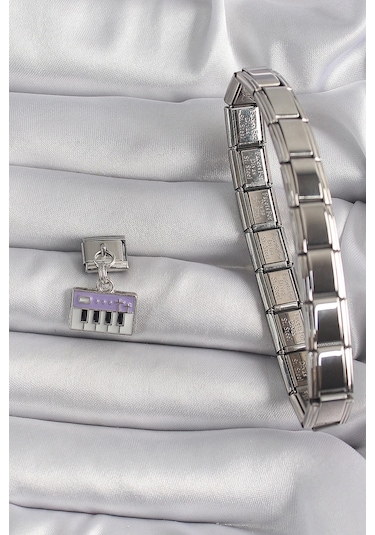 316l Çelik Gümüş Renk Sallantı Mor Piyano Figür Nomination Charm Çok Renkli