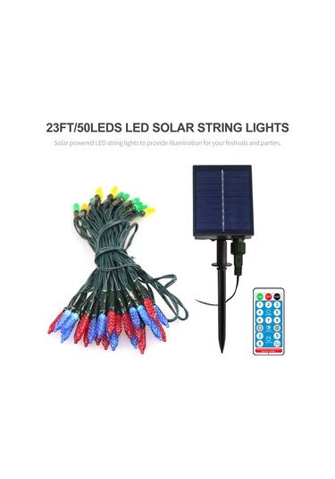 Lemestar 50 Led Renkli Güneş Enerjili Işık Süreci, 7 Metre Uzunlukta, Uzaktan Kumandalı, 8 Mod, Ip65 Su Geçirmez, Dış Mekan Dekorasyonu Çok Renkli