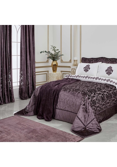 Karaca Home Volante Mürdüm Perde 12 Parça Çeyiz Seti Mürdüm