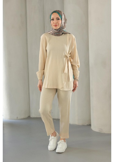Bağlama Detaylı Takım Bej Bej