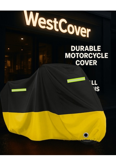 Çelik Motor Cup 110 Uyumlu Motosiklet Brandası Sarı Siyah Reflektörlü Motor Örtüsü