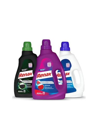 Renax Sıvı Çamaşır Deterjanı Renkli + Beyaz + Siyah 3 x 2520 ML