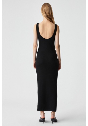 GRIMELANGE Sofutey Kadın Slim Kolsuz Oyuk Yaka Düz Paça Siyah Elbise Siyah