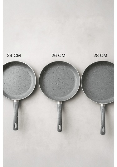 Granit 3 Lü Tava Seti - 24/26/28 Cm Kızartma Tavası Gri