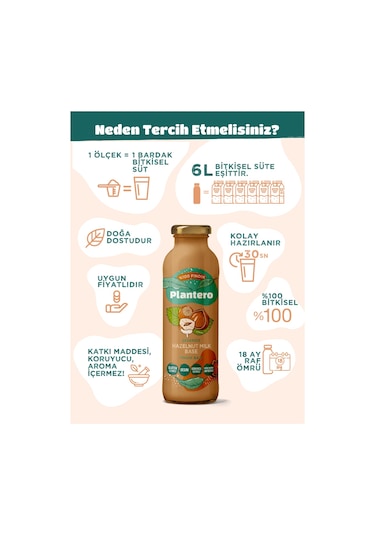 Fındık Sütü Bazı Konsantre Bitkisel Süt 250gr, %100 Fındık, Şekersiz