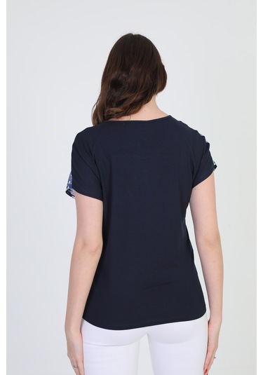 Ella Camelia Kadın Desenli Kısa Kol Bluz 19E034 Lacivert
