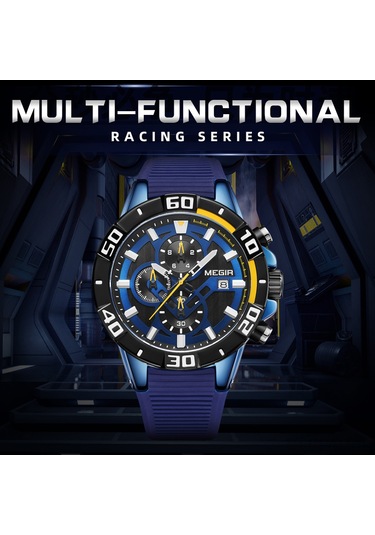 Megır Erkek Saatleri Kuvars İş Saati Spor Kronograf Işıklandırmalı 3atm Su Geçirmez Saat Dakika Saniye Gösterimi Silikon Kayışlı Moda Analog Kol Saati Erkekler İçin Çok Renkli