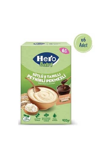 Hero Baby Sütlü 8 Tahıllı Peynirli Pekmezli 400g X6