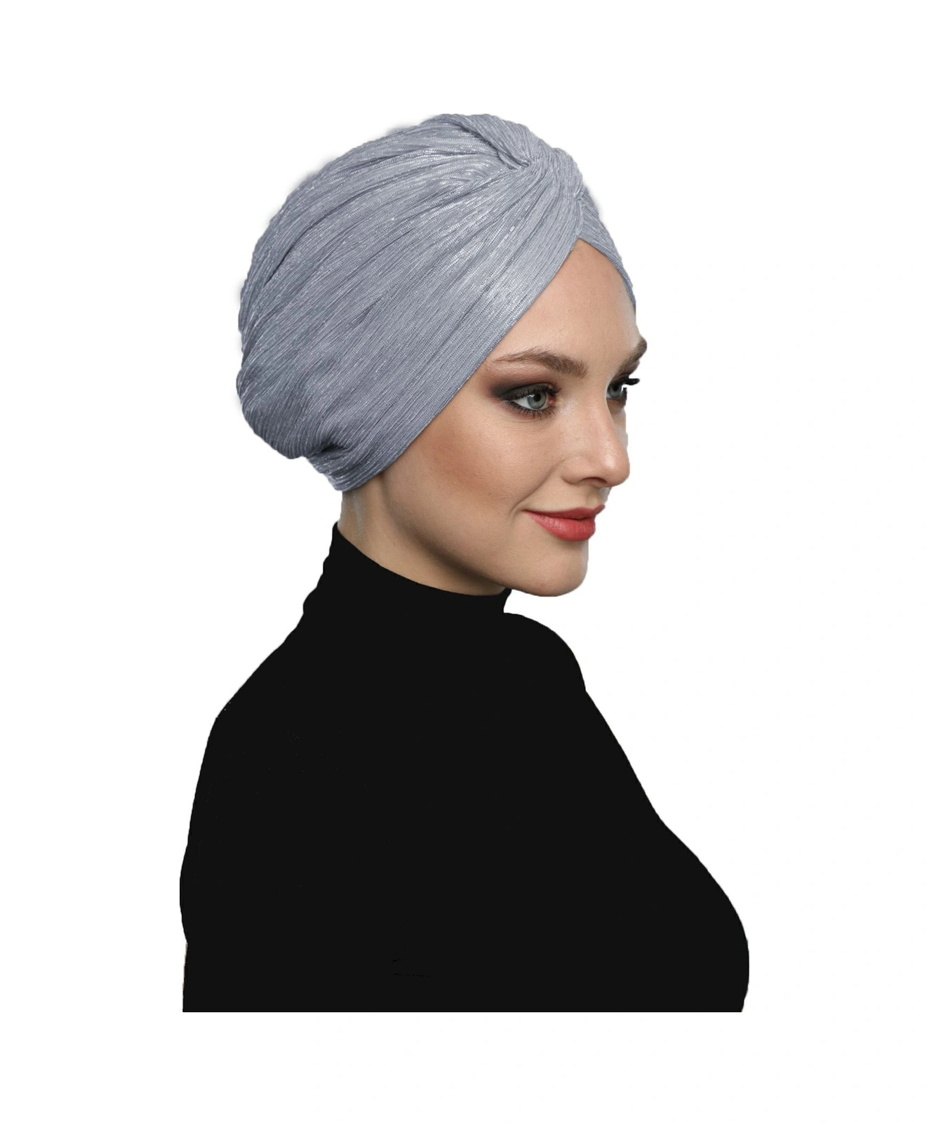 Simli Çapraz Astarlı Açık Gri Hazır Türban Tesettür Bone Açık Gri