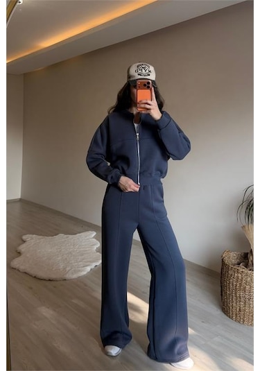 Neşeli Butik Kadın Oversize 3 İplik Cepli Eşofman Takımı Nm029 Antrasit