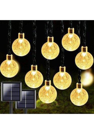 50 Led 7 Metre Sarı Güneş Enerjili Solar Bahçe Teras Balkon Ağaç Lambası Aydınlatması