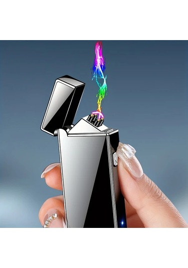 Chuangyinshop Usb-c Şarjlı Led Ekranlı Gökkuşağı Alevli Rüzgar Geçirmez Çakmak Kamp Seyahat Altın