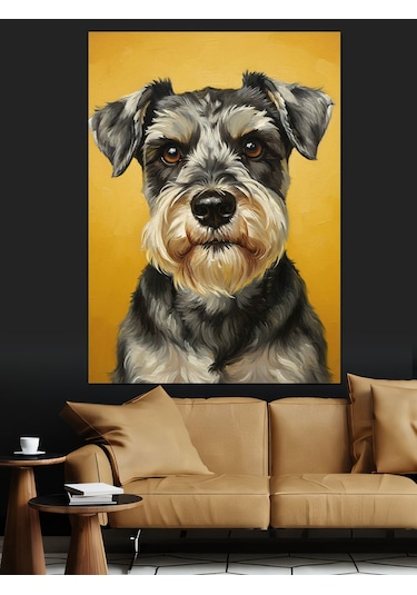 Sevimli Schnauzer Köpek Portresi Dekoratif Kanvas - Mdf Ahşap Tablo