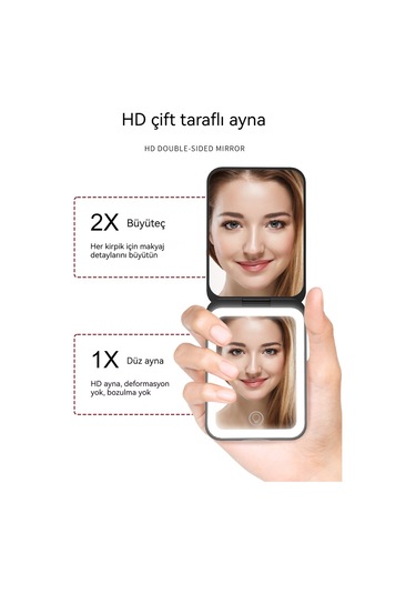 Aurora Lambaşarjlı El Tipi Maki Yaj Aynasıüç Renkli Aydınlık Kare Küçük Taşın İse Katlanıra Siyah