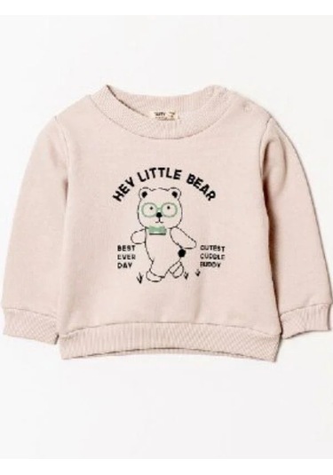 Erkek Bebek 3 İplik Kalın Ayıcık Desenli Eşofman Takım-14910 Taş