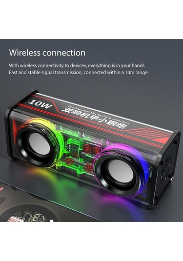 Vaorlo 10w Şeffaf Mecha Kablosuz Bluetooth Hoparlör Ses Işığı Ritim Subwoofer Tws Stereo Cyberpunk Müzik Merkezi Eller Serbest Arama