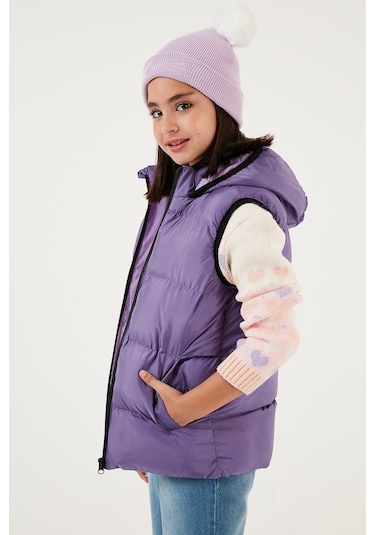 Lela Fermuarlı Kapüşonlu Cepli Şişme Unisex Çocuk Yelek 5761983 Lila