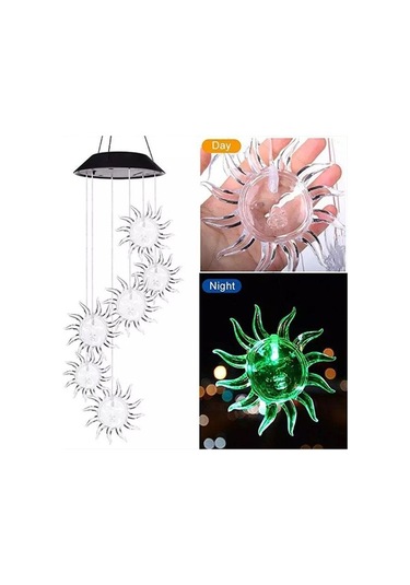 Elmpaly Geeroyoo Renk Değiş. Güneş Enerj. Rüzgar Çanı, Su Geçirmez Led Bahçe Aydınlatma, Şeffaf Şeffaf