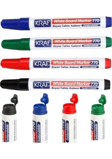 Kraf Doldurulabilir Beyaz Tahta Kalemi 4lü Ve Panda Mıknatıslı Yazı Tahtası Silgisi Set Çok Renkli