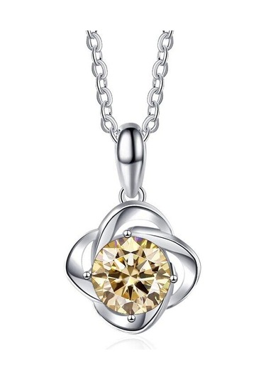 Sarı Bagueringen Gerçek 1ct Yuvarlak Kesim Spiral Dört Yapraklı Yonca D Renk Mozanit Kolye Kolye Kadınlar Için 925 Ayar Gümüş Takı