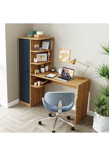 Roma Raflı Çalışma Masası , Çalışma Ofis Masası Sol Dolaplı A.çam Antrasit - Atlantik Çam