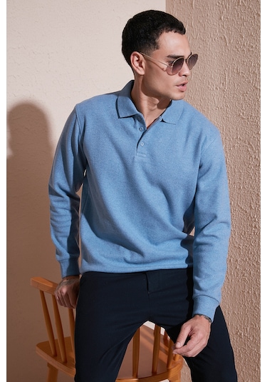 Buratti Pamuk Karışımlı Regular Fit Erkek Polo Yaka Kazak 456223 Koyu Mavi