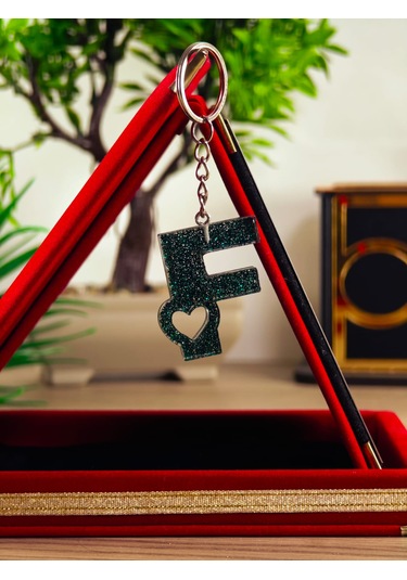 Harfli Anahtarlık Epoksi Kişiye Özel Yapım El Yapımı Harf Anahtarlık Kalp Model Özel Tasarım Hediyelik Ürün Kalp Desenli Simli Anahtarlık Altın - Kahverengi