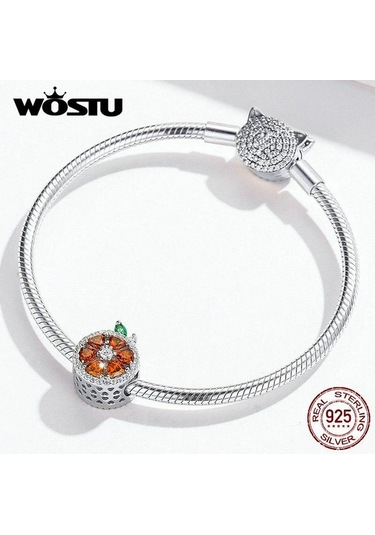 Novahub Doğal 925 Ayar Gümüş Kırmızı Greyfurt Charm Fit Boncuk Bilezik Kolye, Wostu Orijinal Tasarım Gümüş