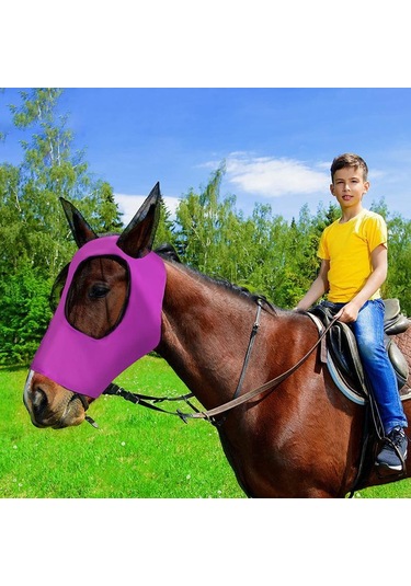 Mavi 1 Adet At Maskesi Sivrisinek Sineği Nefes Streç Dayanıklı Elastik Binicilik Malzemeleri Sürüş Donanımları