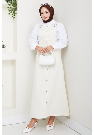 Boydan Düğmeli Gabardin Jile 1552 - Ekru Ekru