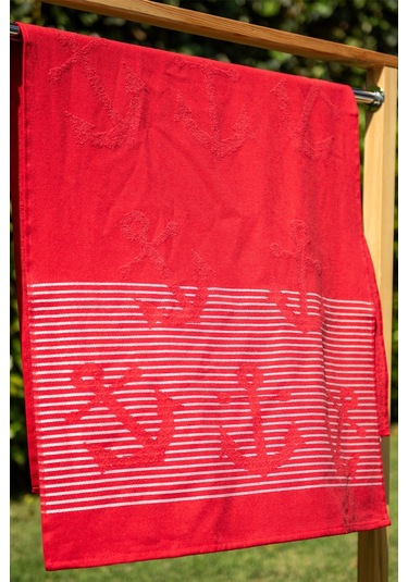 Menderes Home Cotton Collection Bukle Plaj Havlusu Çapa Kırmızı