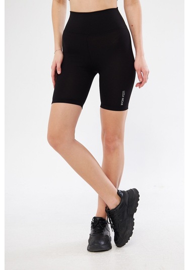 Lesa Wear Fitilli Yüksek Bel Likralı Toparlayıcı Kısa Şort Tayt Siyah