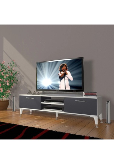 Decoraktiv Eko 140 Mdf Dvd Silver Tv Ünitesi Tv Sehpası - Beyaz - Antrasit Beyaz - Antrasit