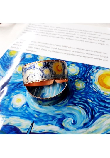 Copper Anatolian Van Gogh - Starry Night - Yıldız Bakır El İşçilikli Lüks Bilezik Bakır