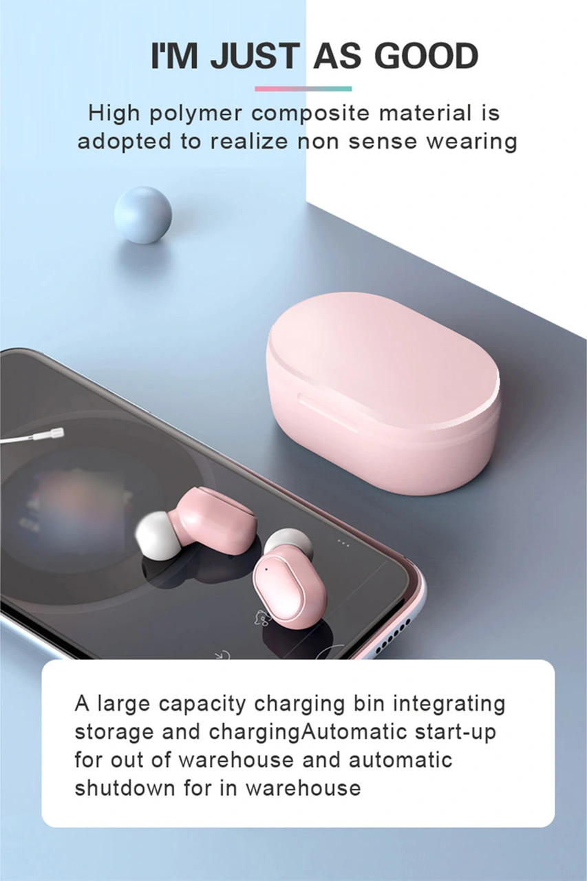 Moveevo Stereo Kulak İçi Spor Kulaklığı - Bt5.0, 280mah Şarj Kutusu, 45mah Pil, Sakura Pembe