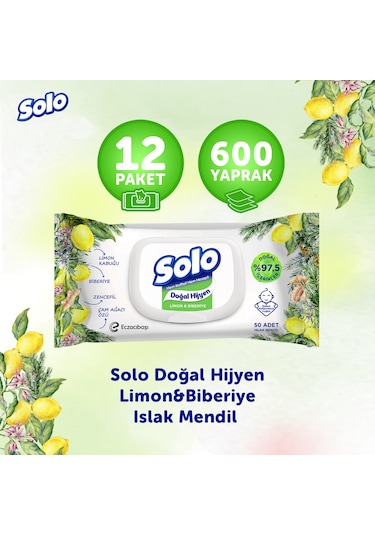 Solo Doğal Hijyen Limon&biberiye Islak Mendil 12'li 600 Yaprak