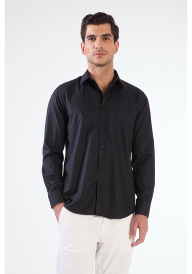 Siyah Düz Erkek Gömlek - Regular Fıt Siyah