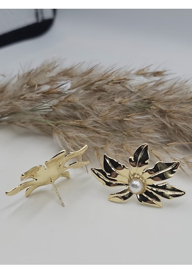 14k Mikron Altın Kaplama Lilyum Vintage Küpe Altın