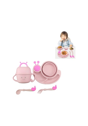 Sones Yaratıcı Anti-haşlanma Çocuk Sofra Takımı Bebek Salyangoz Bölmesi Kaşık Bardak Kase Pembe