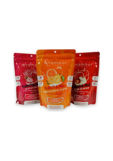 Anamour Natural Kurutulmuş Muz Elma Portakal Dilimleri Kurutulmuş Meyve 3 x 25 G