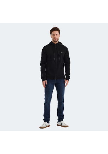 Slazenger VALERYA Erkek Fermuarlı Kapüşonlu Cepli Siyah Sweatshirt