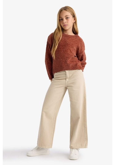 Defacto Kız Çocuk Bisiklet Yaka Şönil Kazak F2619a825wnbn300 Kahve