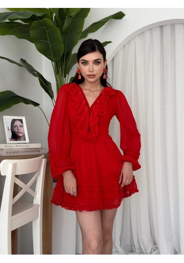 Osıes Fırfırlı Elbise Kırmızı