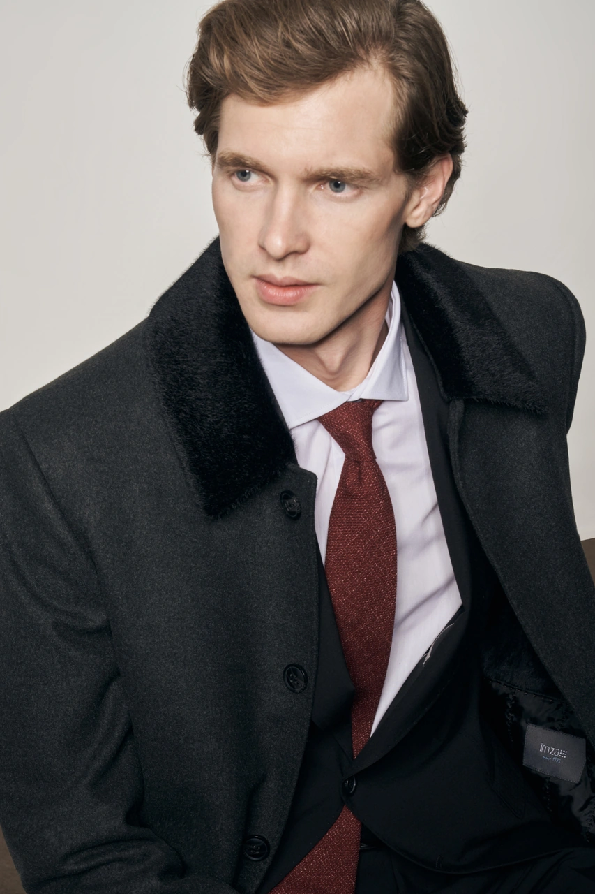 Antrasit Kürklü Yaka Classic Comfort Fit Esnek Kaban 1008255163 Antrasit