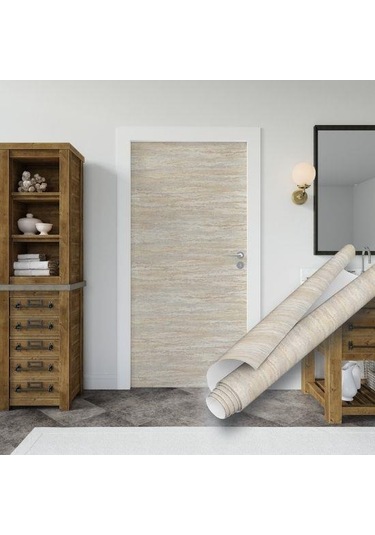 67cm X 10 Metre 1 Adet Yapışkanlı Rulo Bej Traverten Desenli Mutfak Duvar Kaplama Folyosu Kağıdı