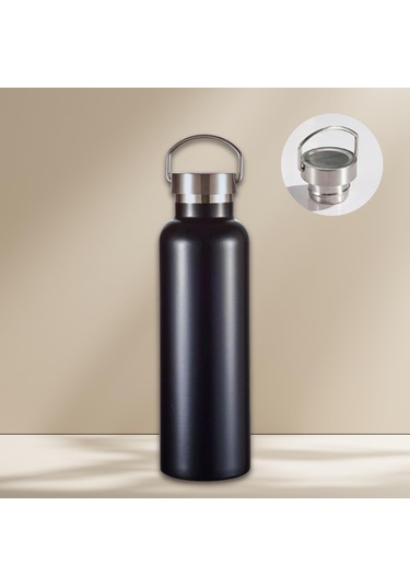 750 Ml Paslanmaz Çelik Tutacaklı Termos Matara -vakumlu Sızdırmaz Siyah