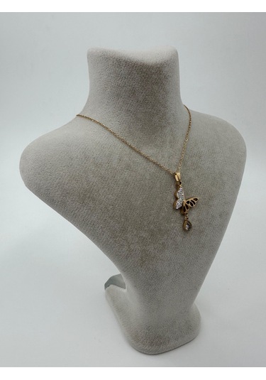 Xbaby Taşlı Kelebekli Gold Kolye Altın - Gümüş